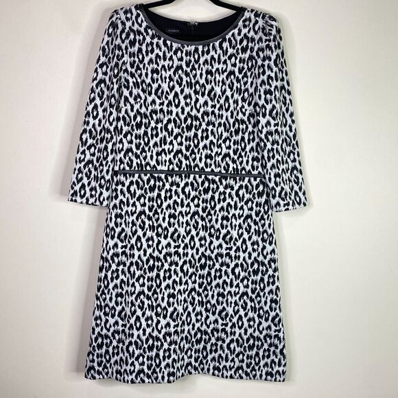Talbots Refined Ponte Vegan Leather Trim Leopard Print Dress Women's Size 10 - Picture 1 of 9